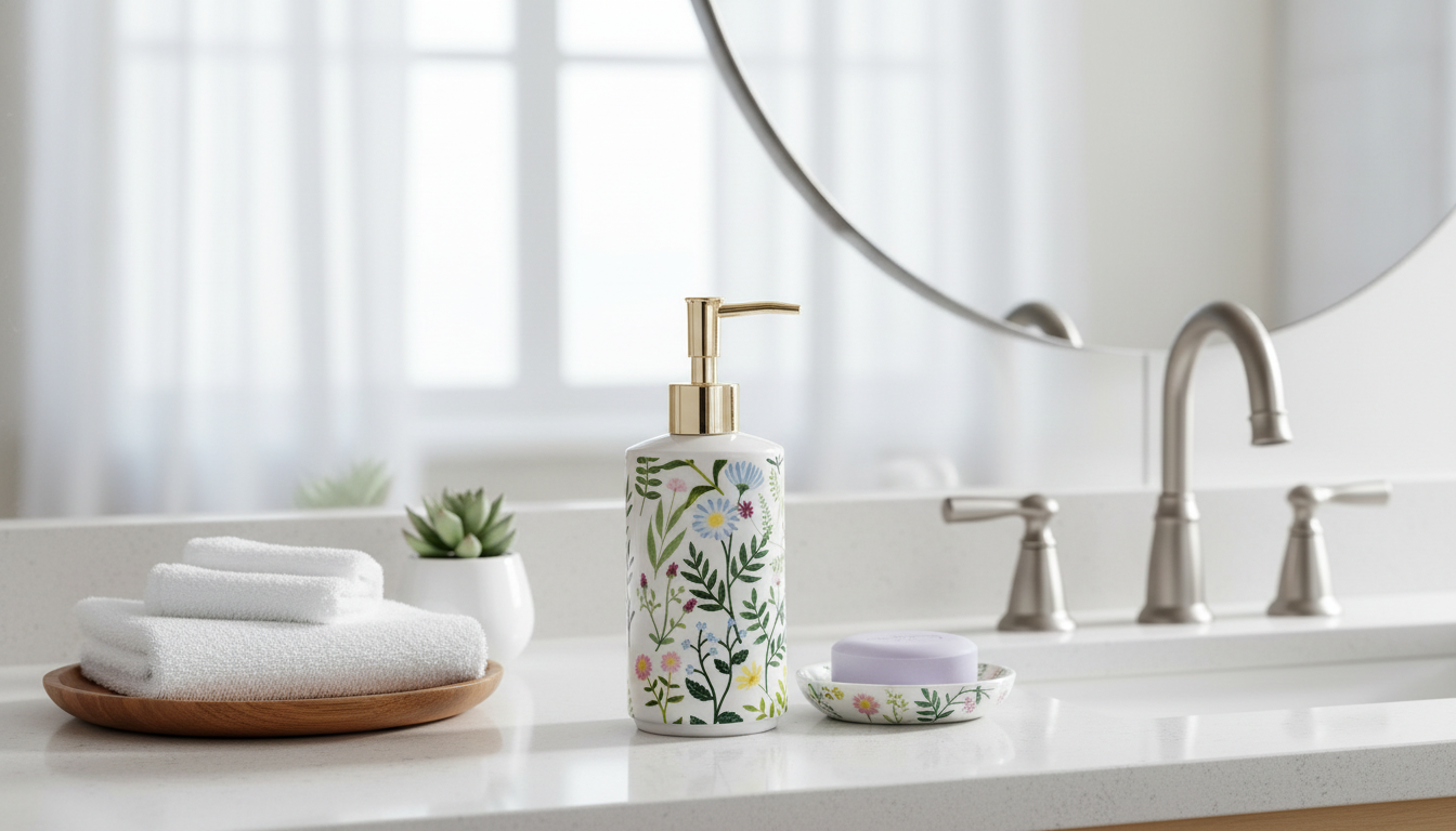 Ceramic Flower Soap Dispenser for a Tidy, Styled Sink