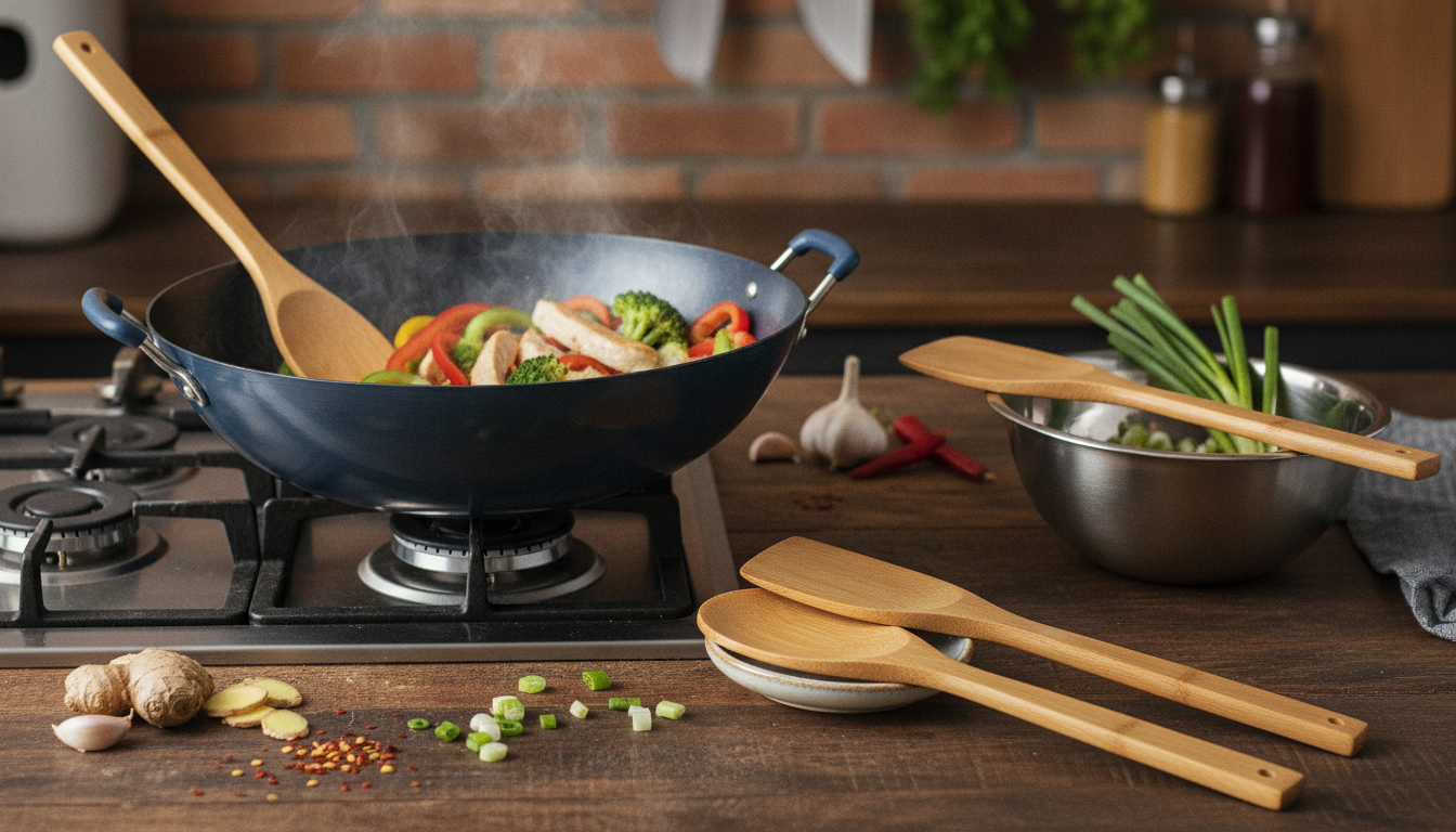 3-Piece Bamboo Cooking Spoon Set for Nonstick Stir-Fry