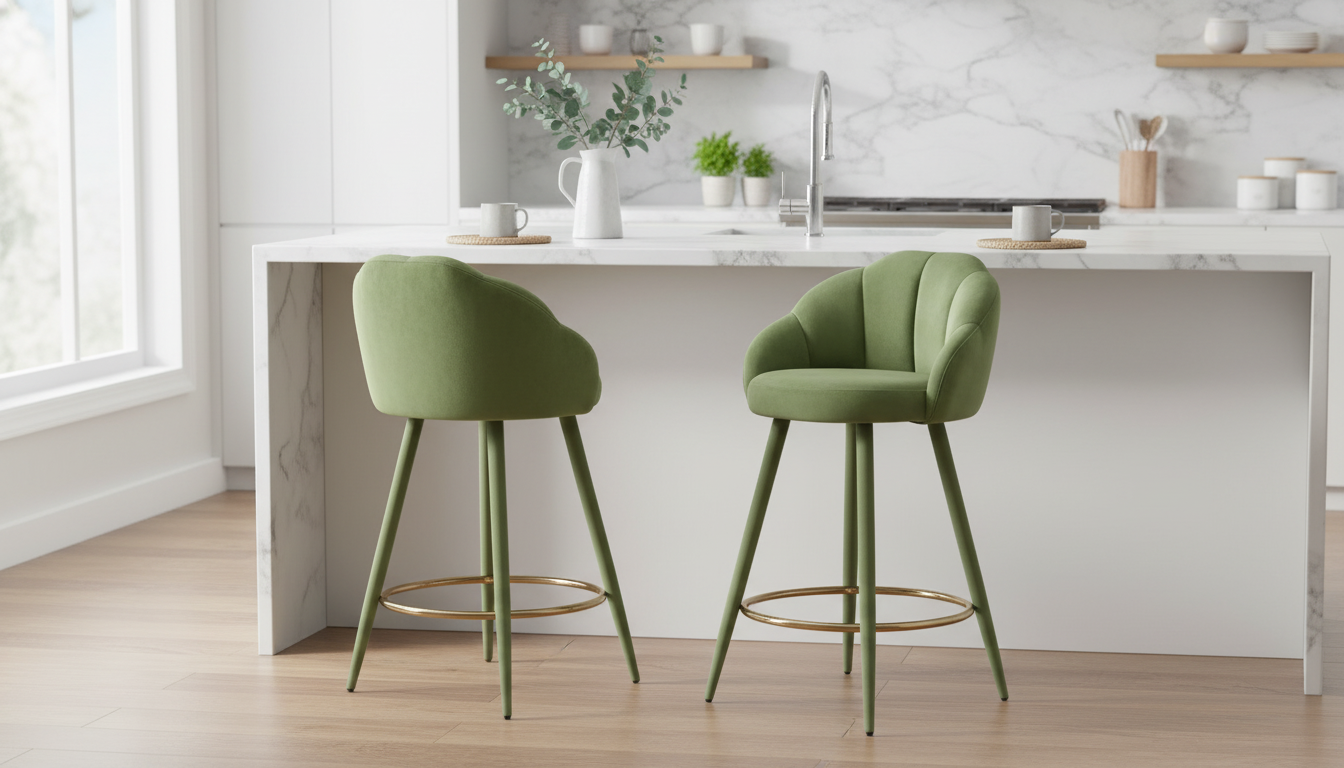 Velvet Petal-Back Counter Stools (Set of 2) with Gold Rail