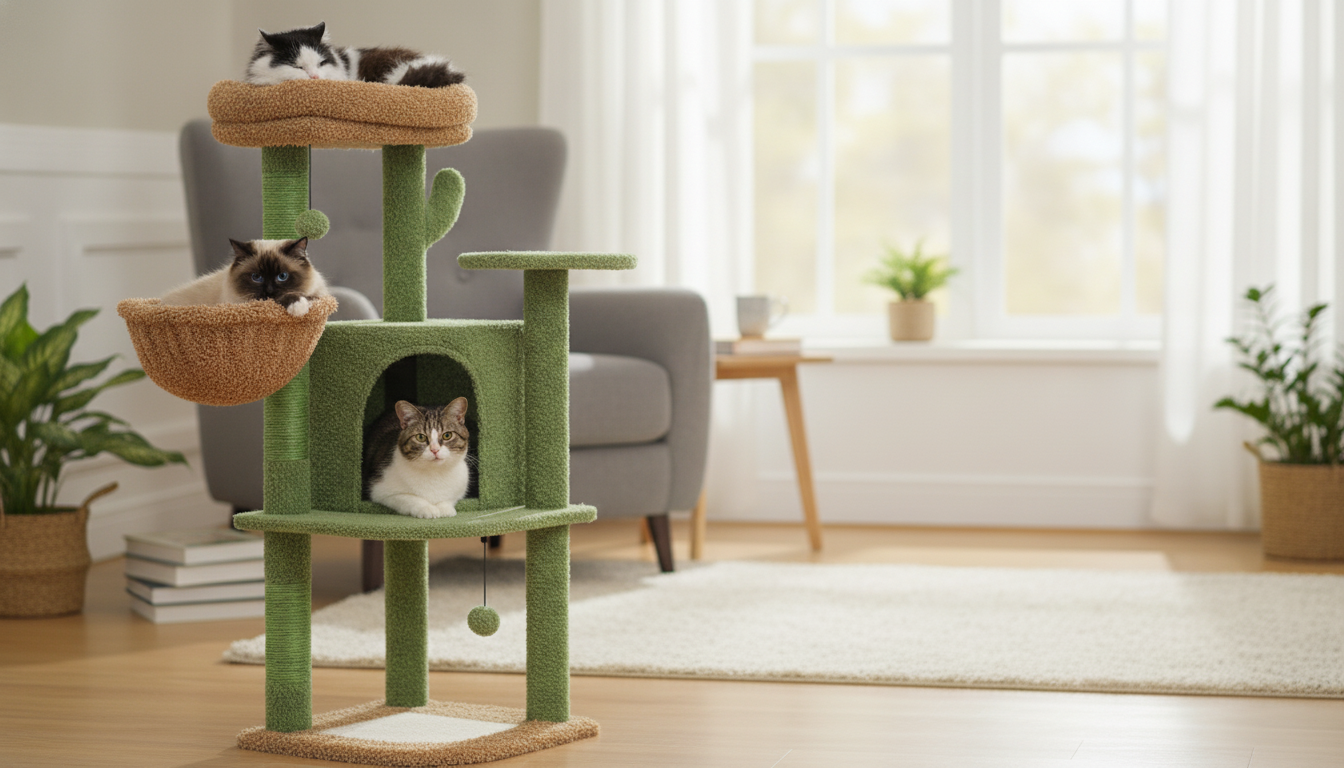 42-Inch Cactus Cat Tree: Hammock, Condo & Scratch Posts
