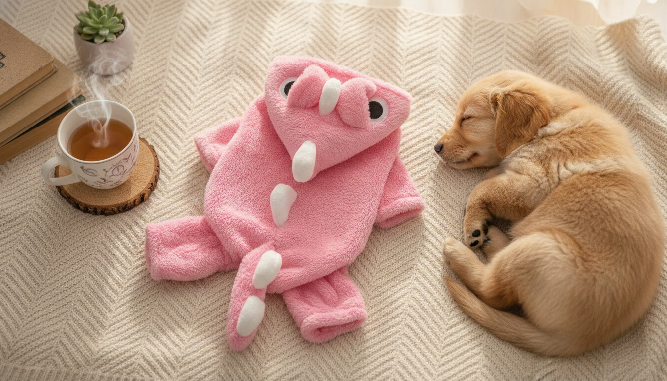 Cozy Dino Plush Pet Jumpsuit: Fit, Comfort & Care
