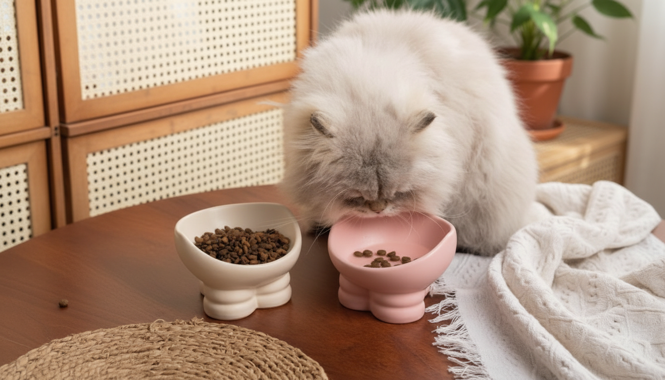Elevated Cute Ceramic Cat Bowl: High Feet, Less Mess