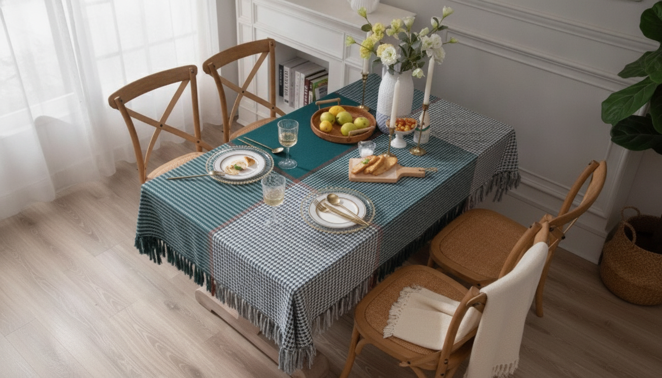 Geometric Jacquard Tablecloth with Tassels: Style Guide
