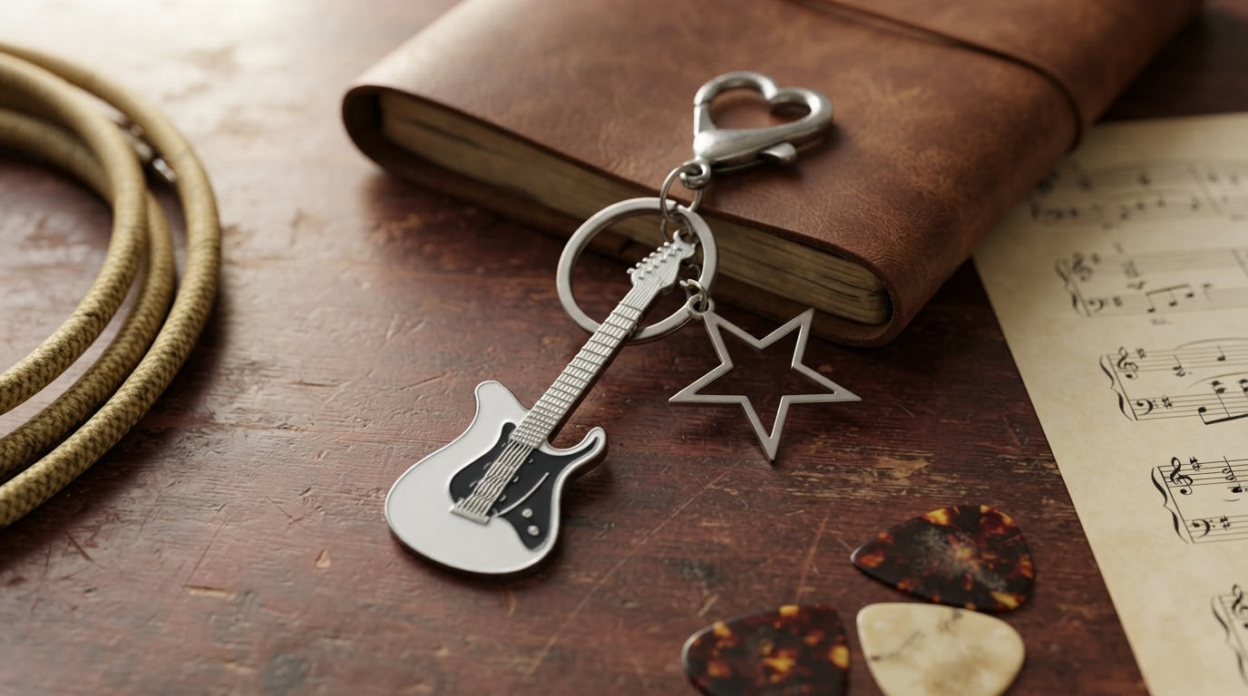 Vintage Electric Guitar Keychain with Music Charms