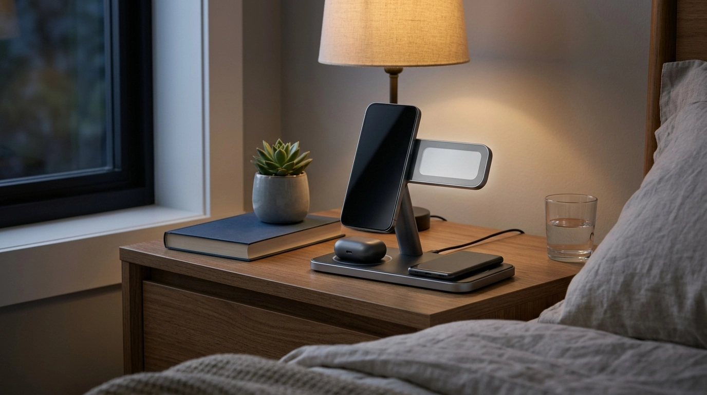 15W 3-in-1 Wireless Charger Stand + Clock for Nightstand