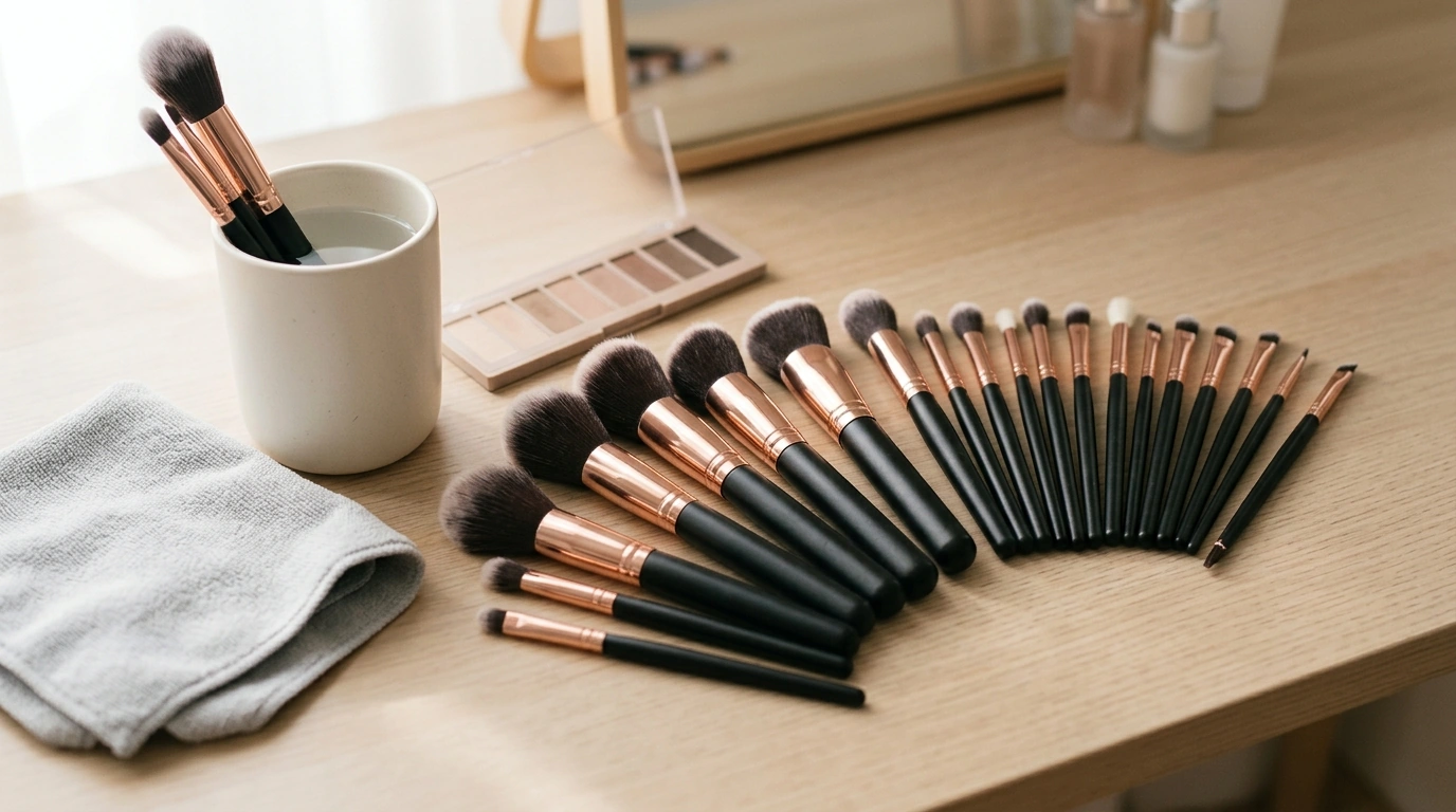 25-Piece Makeup Brush Set: Face & Eye Guide + Care Tips