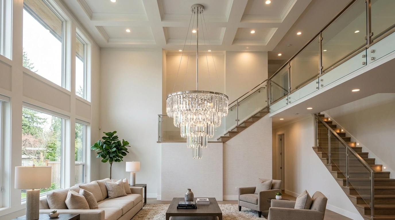 Modern Crystal Chandelier: Living Room & Staircase Fit