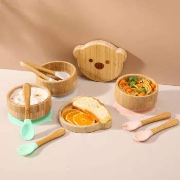 Bamboo Suction Feeding Set for Toddlers: Less Mess