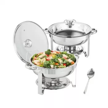2-Pack 4QT Round Chafing Dishes: Stainless Buffet Warmers